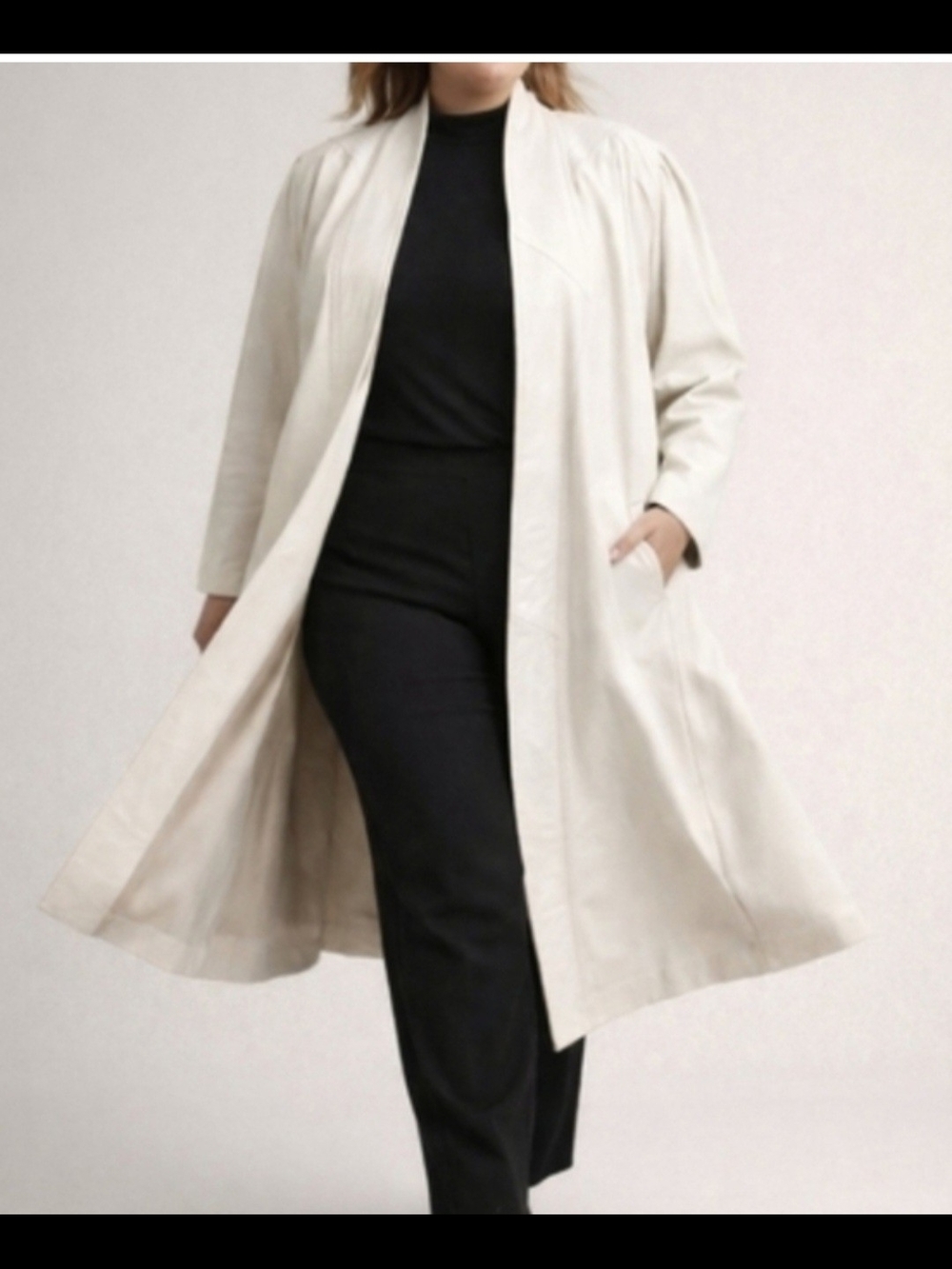Vintage 90s Off White Leather Maxi Duster Coat Oversized Quiet Luxury